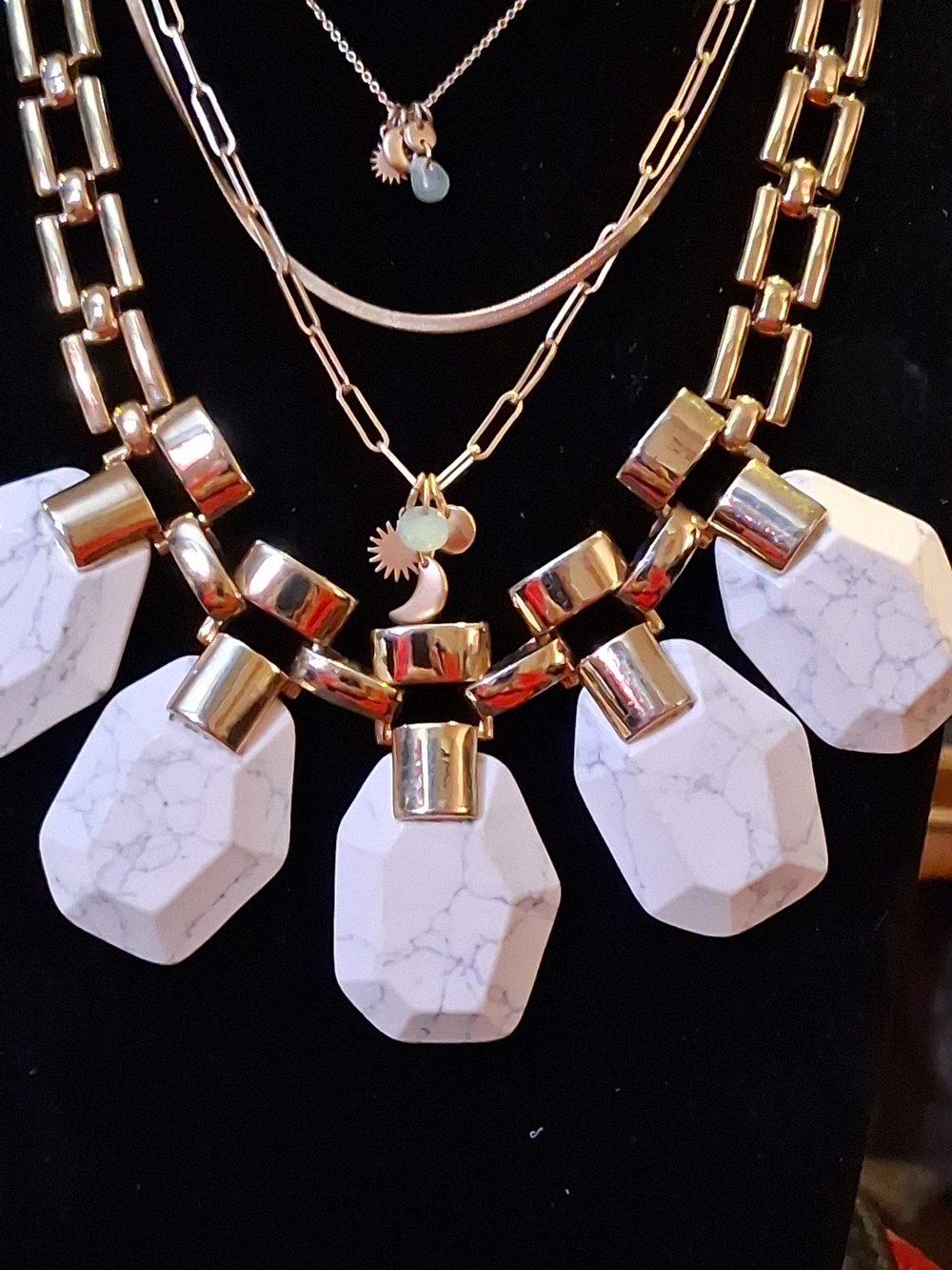 : Ann Taylor Howlite Statement Necklace & LOFT Matte Gold Celestial Charm Layer